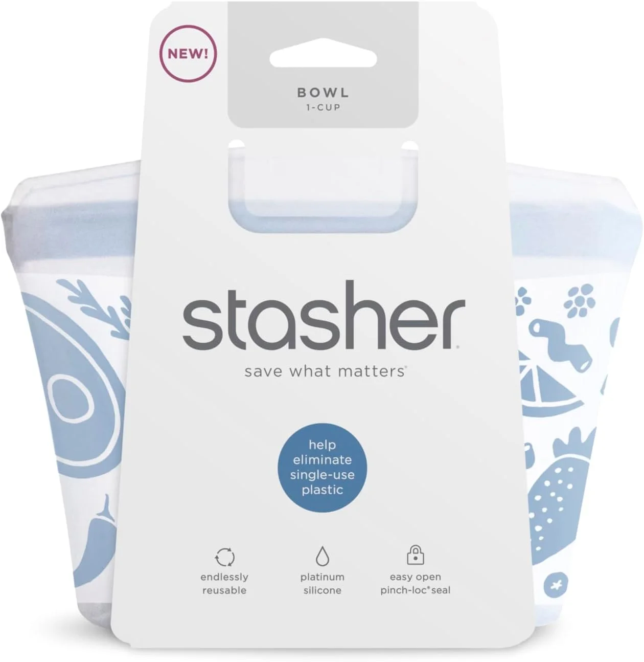 کیسه سیلیکونی قابل استفاده مجدد استشر، کاسه 1 پیمانه (شفاف) | ظرف نگهداری آماده سازی غذا | ناهار، مسافرت، لوازم آرایش، کیف باشگاه | ایمن برای فریزر، فر، مایکروویو، ماشین ظرفشویی، ضد نشت