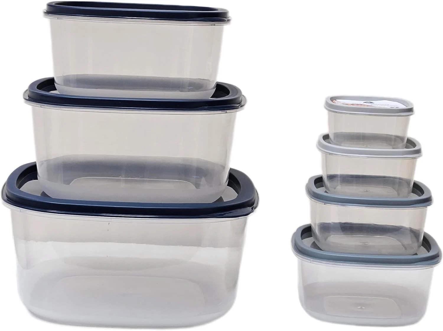 ست ظروف نگهداری غذا، ظروف پلاستیکی مربع بدون BPA با درب، آبی و شفاف، ست 7 تکه تودرتو