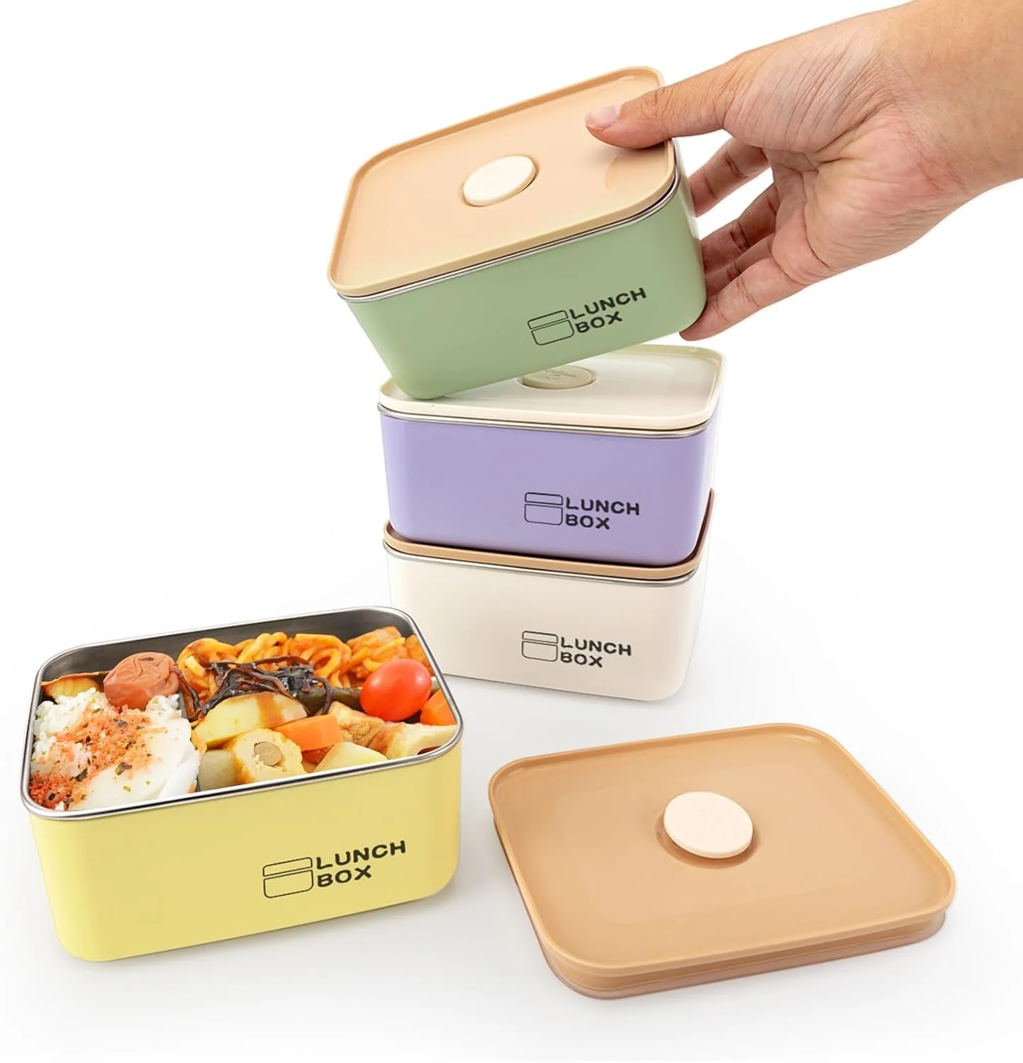 ظروف نگهداری غذا استیل ضد زنگ با درب، ست 4 عددی (530 میلی لیتر)، ظروف اسنک برای کودکان، قابل استفاده در مایکروویو و فریزر، ظروف بادوام فلزی 316 برای آماده سازی غذا و نگهداری باقیمانده