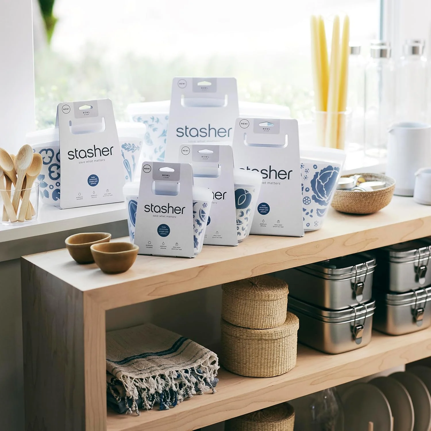 کیسه سیلیکونی قابل استفاده مجدد استشر، کاسه 1 پیمانه (شفاف) | ظرف نگهداری آماده سازی غذا | ناهار، مسافرت، لوازم آرایش، کیف باشگاه | ایمن برای فریزر، فر، مایکروویو، ماشین ظرفشویی، ضد نشت