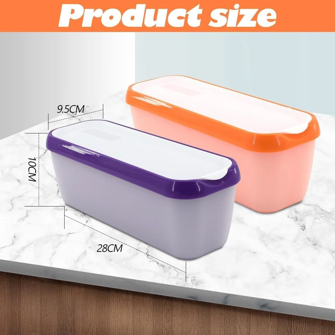 ظروف نگهداری بستنی، ظرفیت 1.5 لیتر، بدون BPA، ست 2 عددی، نارنجی و بنفش ظروف نگهداری بستنی، ظرفیت 1.5 لیتر، بدون BPA، ست 2 عددی، نارنجی و بنفش