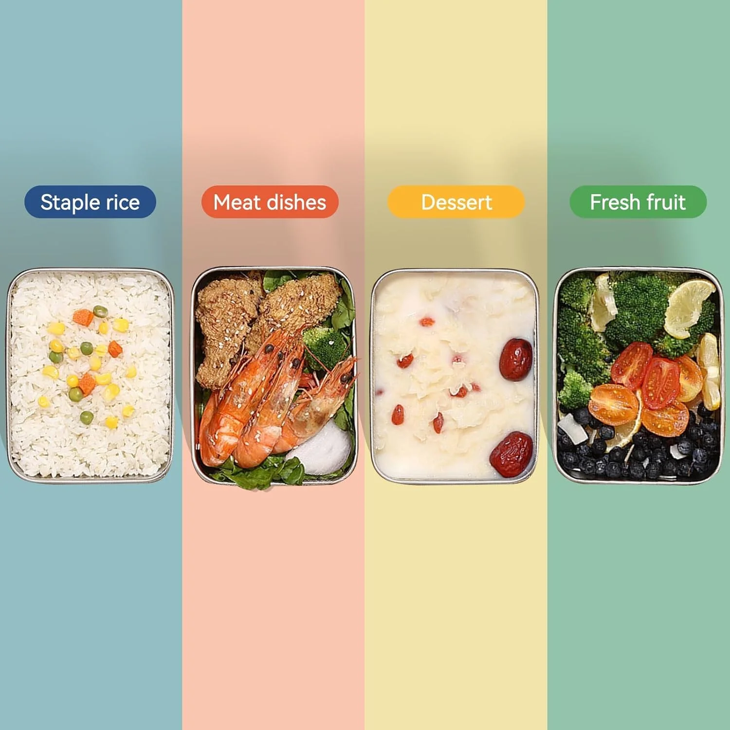 ظروف نگهداری غذا استیل ضد زنگ با درب، ست 4 عددی (530 میلی لیتر)، ظروف اسنک برای کودکان، قابل استفاده در مایکروویو و فریزر، ظروف بادوام فلزی 316 برای آماده سازی غذا و نگهداری باقیمانده