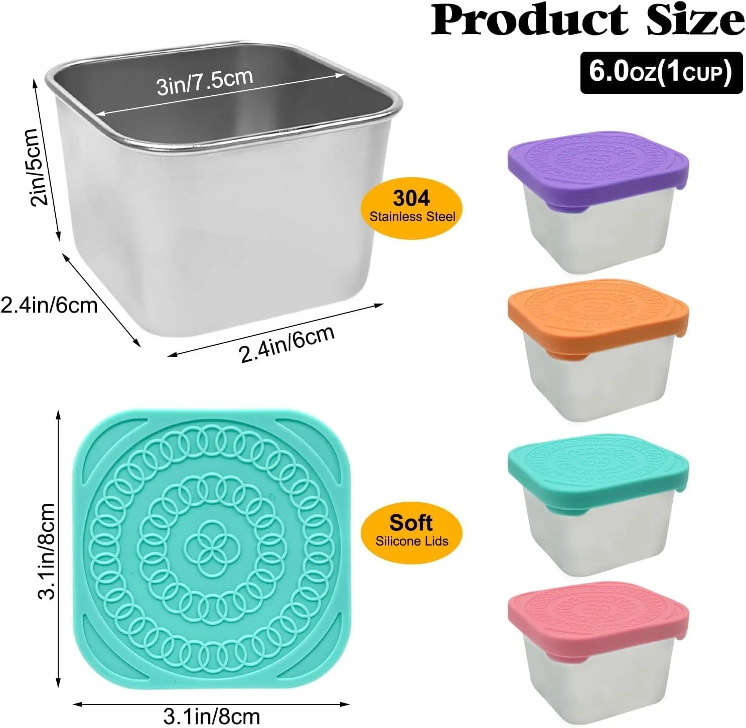 ظروف اسنک استیل ضد زنگ 4 عددی با درب سیلیکونی، ظروف نگهداری غذای فلزی ضد نشت، ظروف ناهار فلزی 6 اونسی، فنجان سس، مناسب برای دفتر کار، مسافرت، مهد کودک، مدرسه، گزینه ایده آل برای هدیه. این جعبه ناهار فلزی می تواند یک انتخاب هدیه ایده آل برای عزیزی باشد که برنامه کاری شلوغی دارد و دوست دارد اسنک های خانگی بیاورد. این نه تنها یک هدیه است، بلکه یک بسته لطف دستی و کاربردی نیز می باشد. ظروف اسنک فلزی همه کاره این مجموعه شامل 4 ظرف اسنک استیل ضد زنگ با درجه مواد غذایی است که هر کدام ظرفیت 6 اونس دارند. آنها دارای درب های سیلیکونی رنگارنگ به رنگ های بنفش، نارنجی، صورتی و آبی روشن هستند. این ظروف برای نگهداری انواع اسنک یا میوه عالی هستند و اطمینان می دهند که تازه و خوشمزه می مانند. مشخصات نام محصول: جعبه اسنک استیل ضد زنگ / جعبه غذا / جعبه ناهار / جعبه بنتو / جعبه چاشنی جنس: استیل ضد زنگ درجه مواد غذایی + سیلیکون درجه مواد غذایی رنگ درب: نارنجی، بنفش، صورتی، آبی روشن اندازه: حدود 3 * 3 * 2 اینچ ظرفیت: تقریبا 6 اونس / 180 میلی لیتر روش تمیز کردن: قابل شستشو با دست، قابل شستشو در ماشین ظرفشویی بسته شامل 4 عدد ظروف اسنک استیل ضد زنگ با درب یادداشت اندازه گیری دستی، خطای جزئی در اندازه.