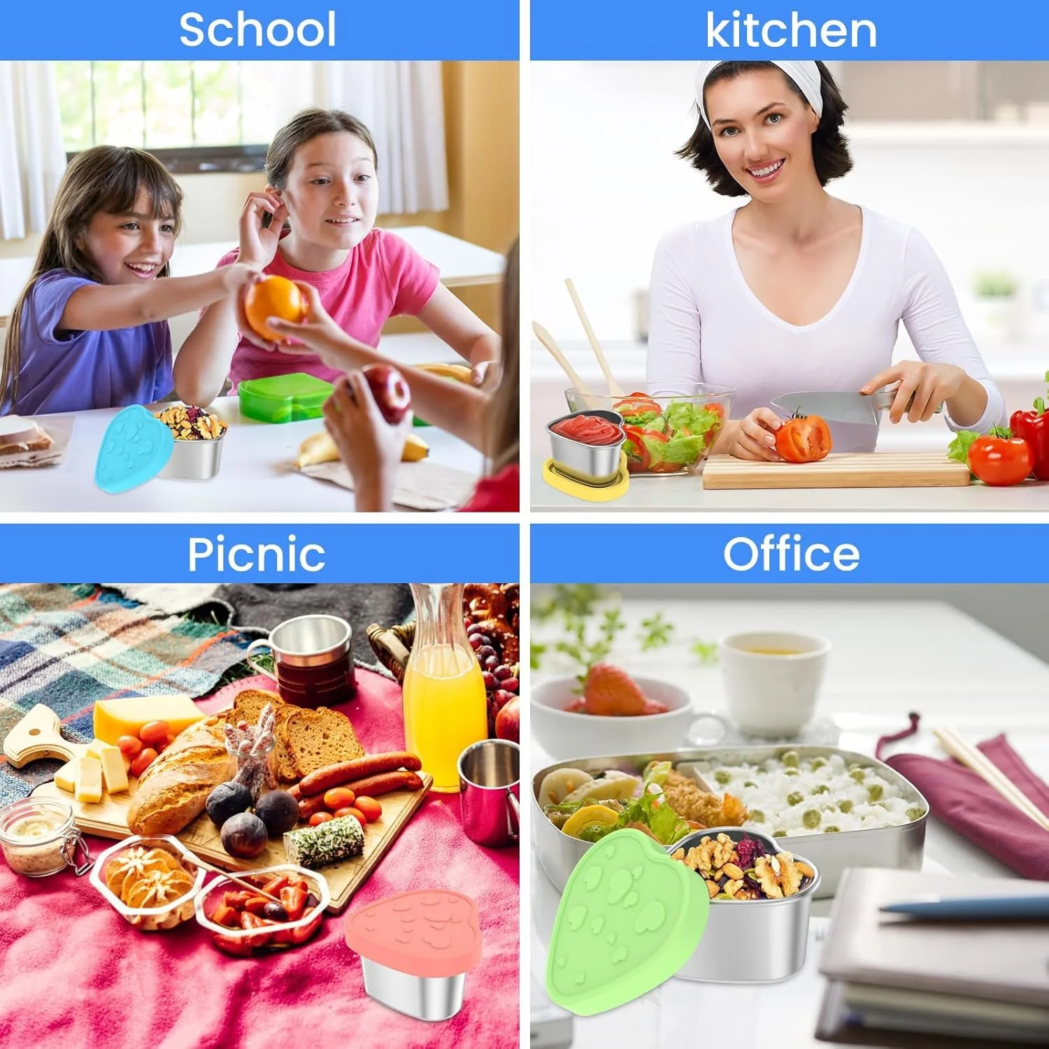 ظرف سس استیل ضد زنگ، ظرف سس سالاد بیرون بر، ظروف چاشنی کوچک با درب های سیلیکونی ضد نشت، فنجان سس کودکانه طرح قلب، ظروف سس کوچک قابل استفاده مجدد، 60 میلی لیتر، 6 عدد