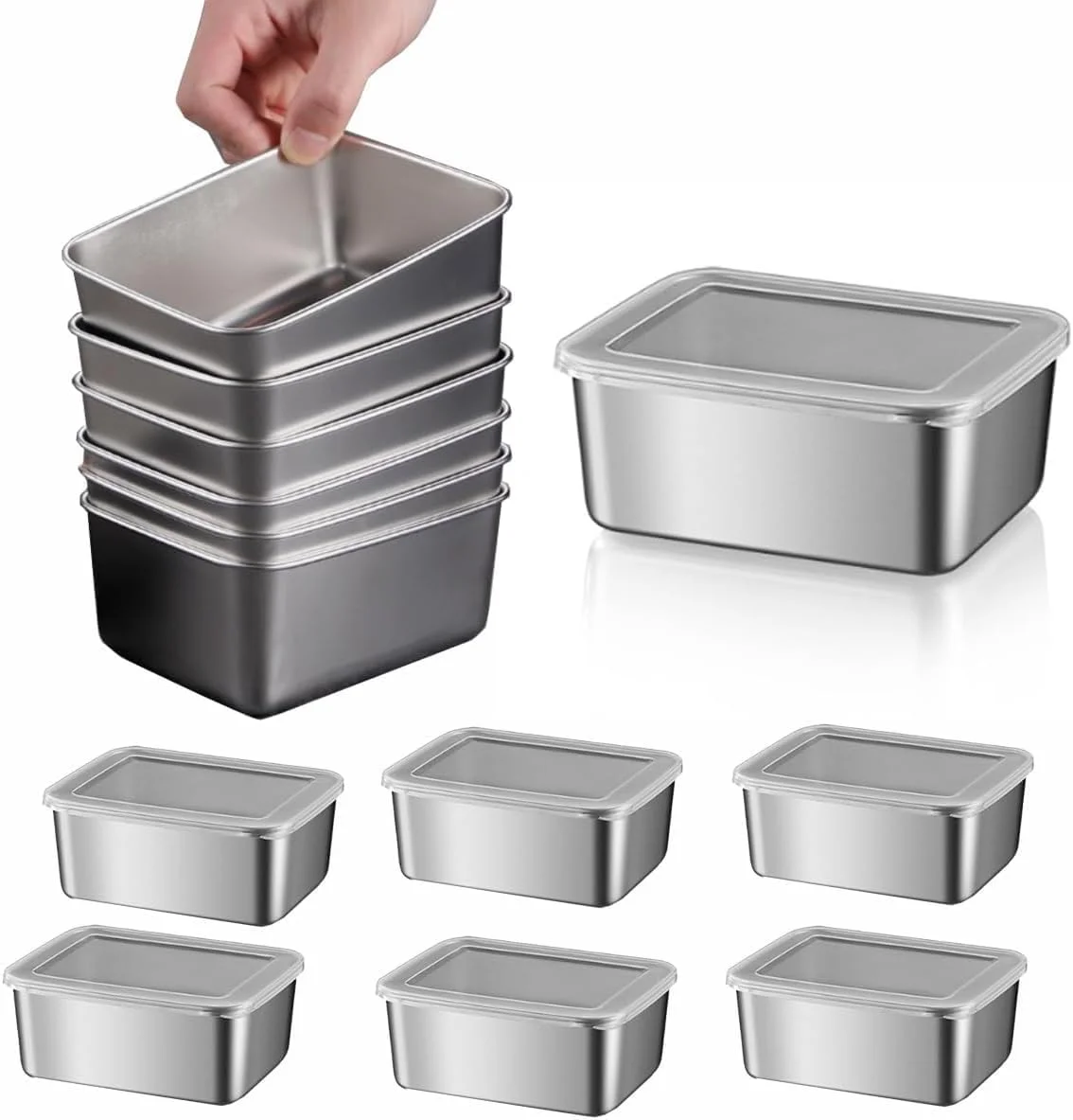 ست 6 عددی ظروف استیل ضد زنگ درب دار، ظروف قابل استفاده مجدد برای نگهداری اسنک، ظروف قابل حمل برای کمپینگ، مناسب آشپزخانه، محل کار، مسافرت و پیک نیک، قابل شستشو در ماشین ظرفشویی و طراحی مینیمال.