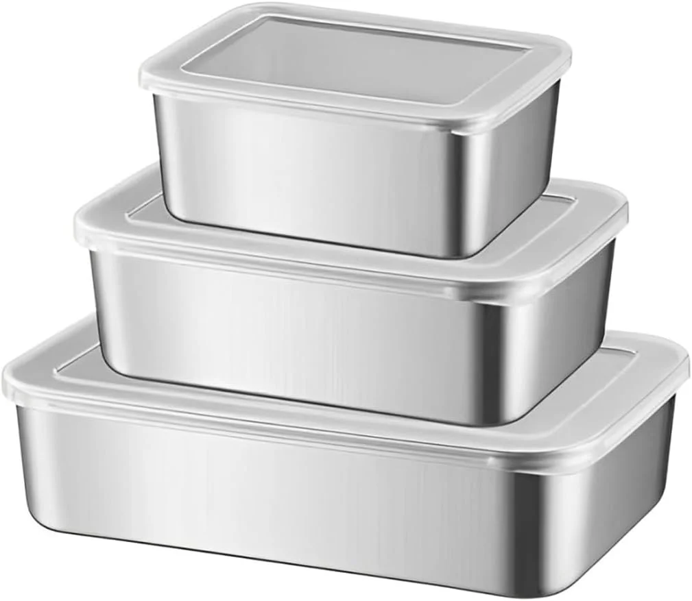 ظروف غذای استیل Supvox® با درب شفاف، 650ml/1100ml/1700ml، جعبه های غذای تازه برای فریزر، جعبه مهر و موم کننده تازگی در فضای باز، ظروف نگهداری مواد غذایی در یخچال برای میوه ها، اغذیه فروشی، چاشنی ها