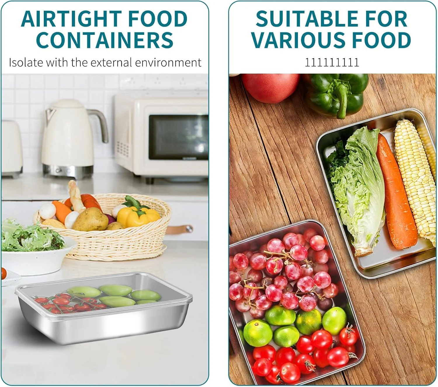 ظروف غذای استیل ضد زنگ با درب (3 ست)، ست قابل انباشتن Azonee برای فریزر و فر، نگهداری مواد غذایی آشپزخانه با روکش های شفاف، قابل استفاده مجدد و قابل شستشو در ماشین ظرفشویی