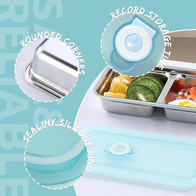 ست 2 عددی ظروف استیل دو قسمتی برای اسنک، ظروف اسنک قابل حمل و استفاده مجدد، ظروف نگهداری مواد غذایی ضد نشت و هوا (آبی، 2 عدد)