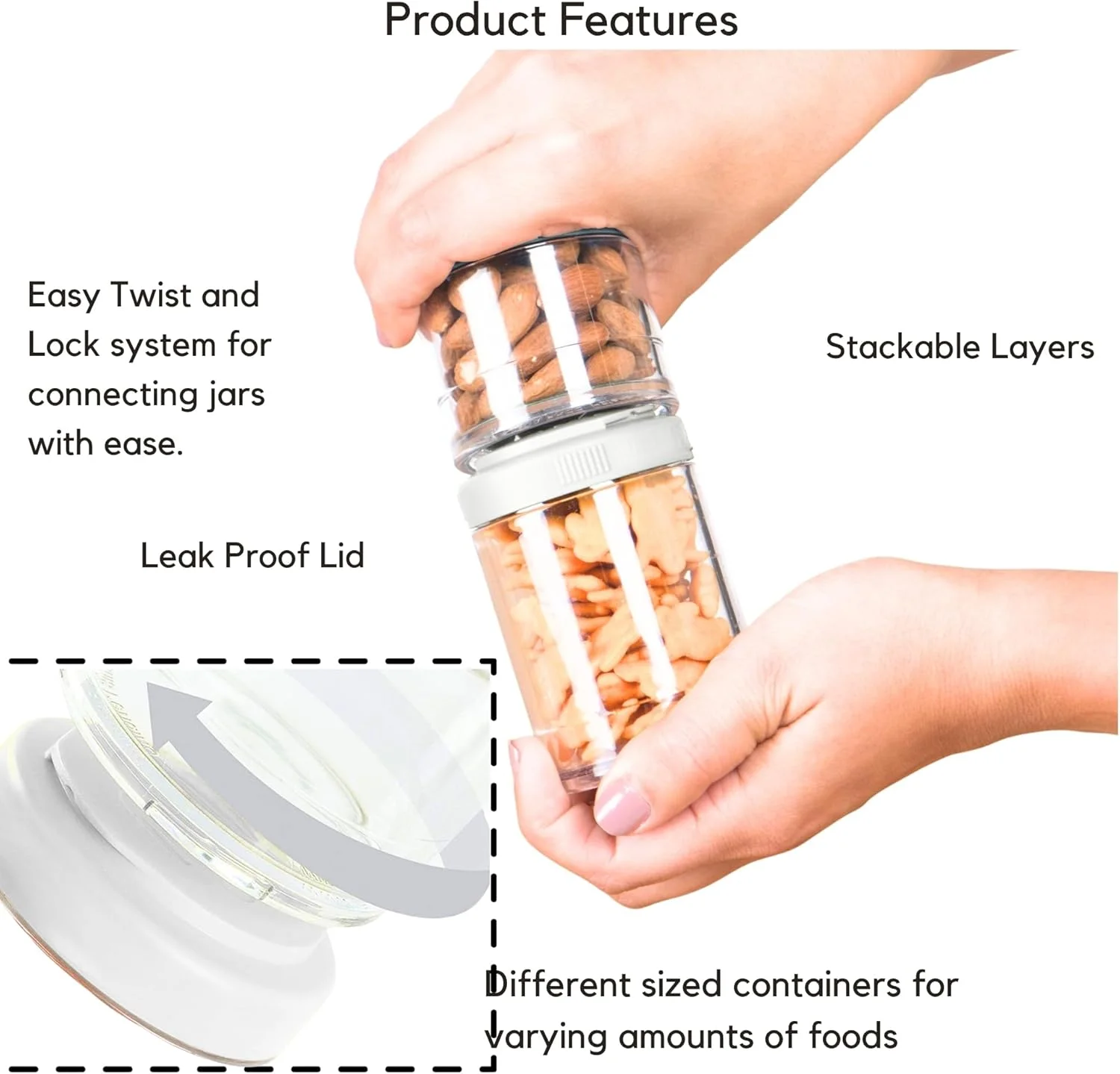 ظروف نگهدارنده غذای قابل استفاده مجدد VIO® با درب قفل چرخشی، 100، 200، 300 میلی لیتر، ضد نشت و هوا، مناسب برای آماده سازی غذا، تنقلات، غذای کودک، میوه ها، سبزیجات، مسافرت، دفتر، آجیل و رژیم غذایی (سفید)