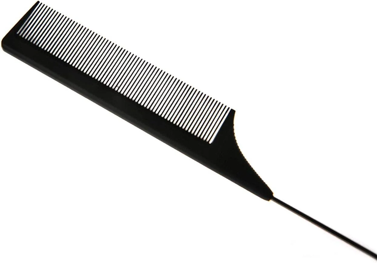 وکلند (1 عدد) - شانه دم موشی فیبر کربن مشکی، مقاوم در برابر حرارت 235، 100% آنتی استاتیک، دم فلزی استیل، شانه دم موشی با دسته ضد لغزش برای حالت دادن به مو، 1 عدد