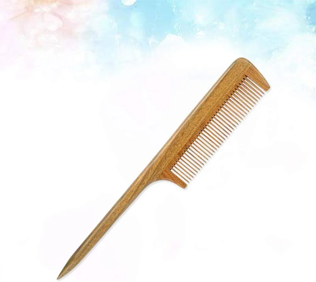 شانه چوبی دم باریک بدون الکتریسیته ساکن، شانه موی چوب صندل سبز طبیعی، شانه جیبی دم موشی برای آرایشگاه، منزل، مسافرت، هدیه