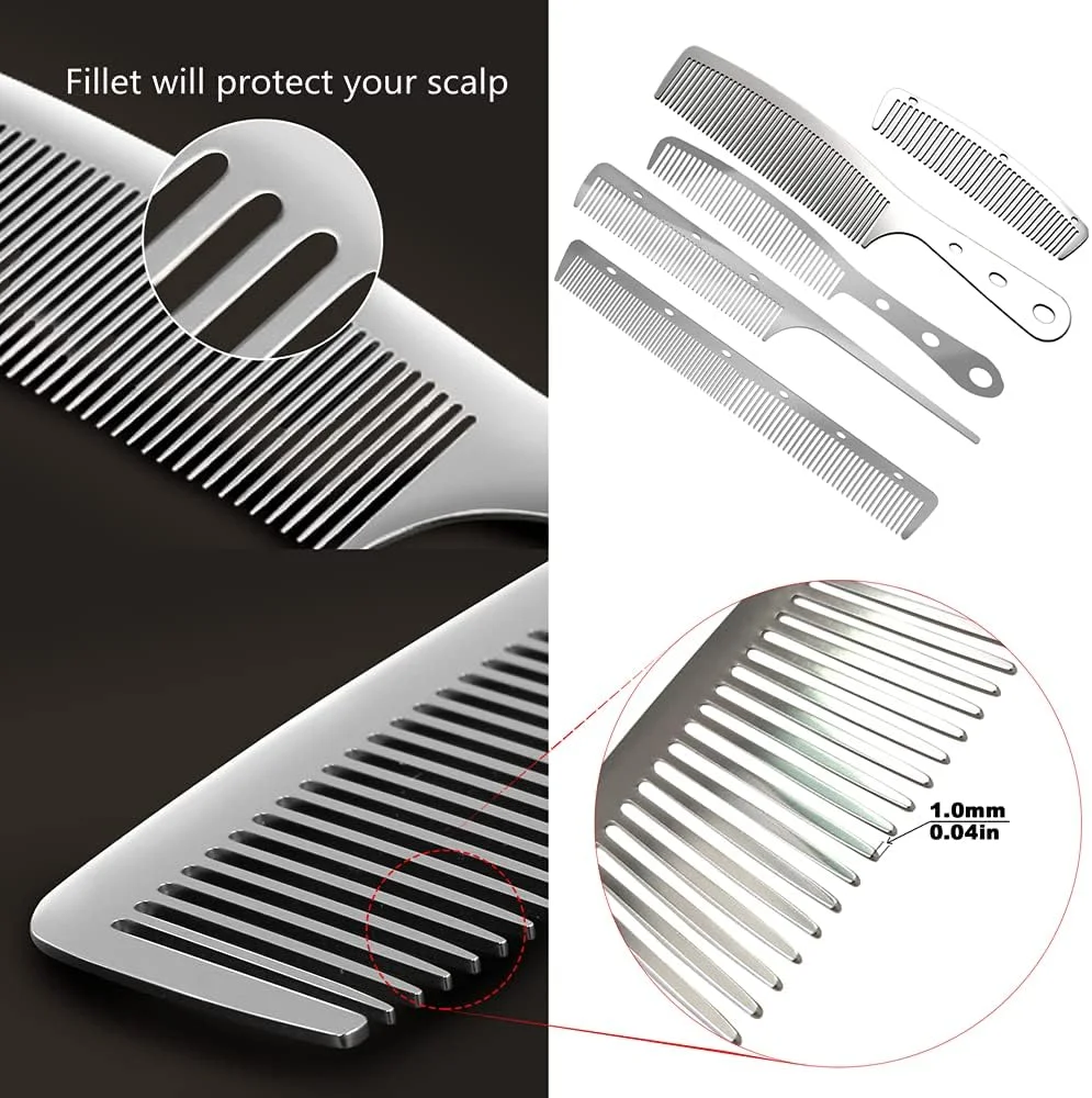 دبلیو پی اس ست 5 عددی شانه های فلزی ضد الکتریسیته ساکن آرایشگری، شانه های استیل ضد زنگ برای آرایش مو، ست شانه های باز کننده گره مو، شانه حالت دهنده مو برای آقایان و بانوان سالن