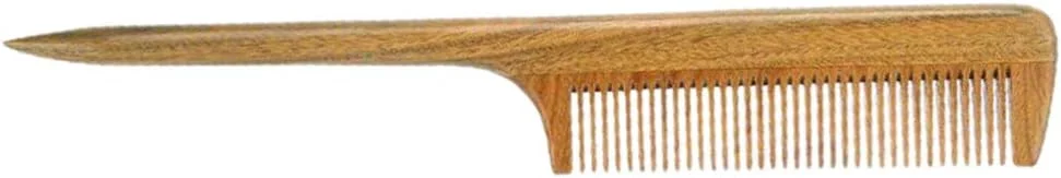 شانه چوبی دم باریک بدون الکتریسیته ساکن، شانه موی چوب صندل سبز طبیعی، شانه جیبی دم موشی برای آرایشگاه، منزل، مسافرت، هدیه