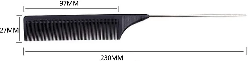 وکلند (1 عدد) - شانه دم موشی فیبر کربن مشکی، مقاوم در برابر حرارت 235، 100% آنتی استاتیک، دم فلزی استیل، شانه دم موشی با دسته ضد لغزش برای حالت دادن به مو، 1 عدد