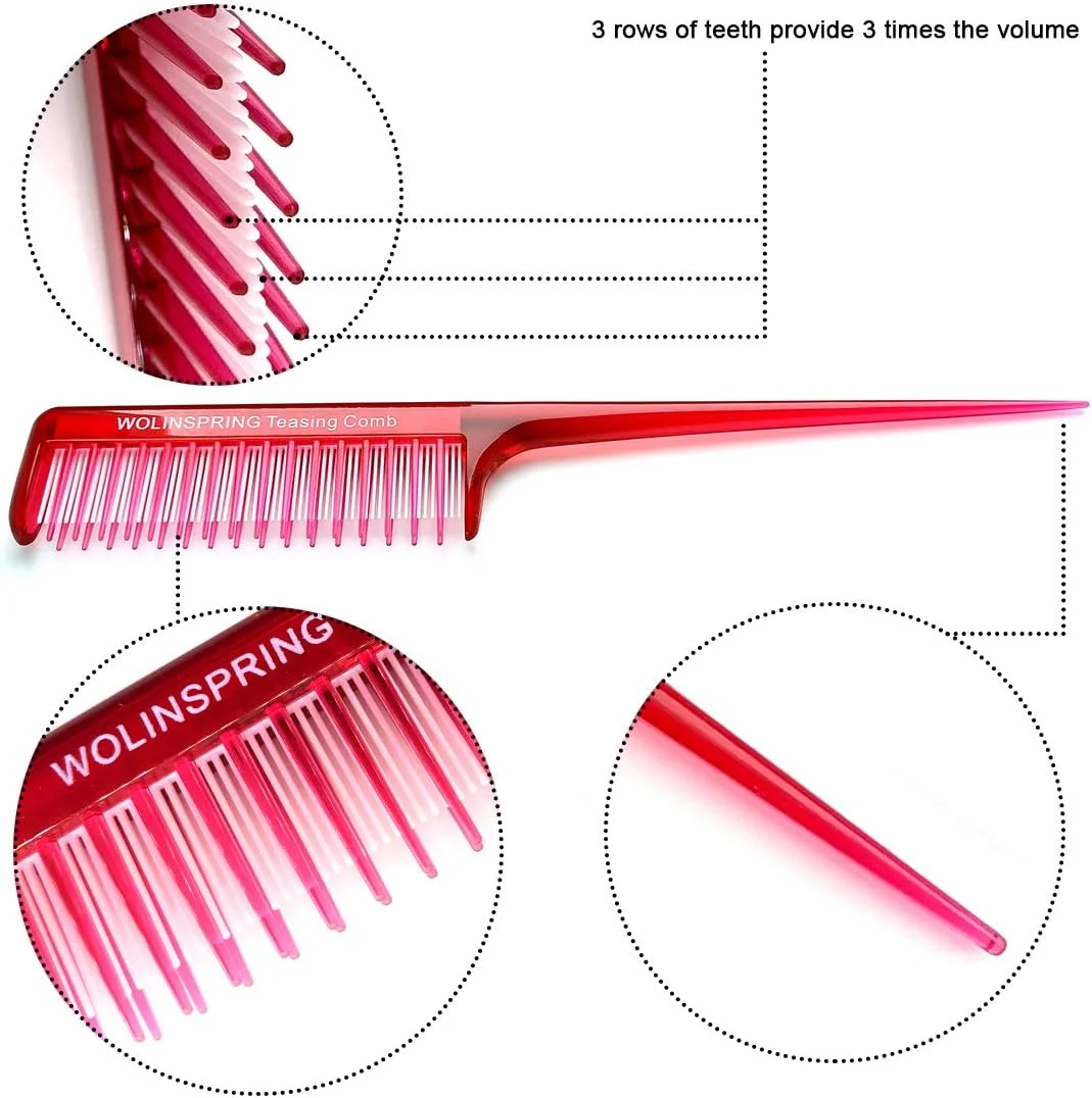 شانه پوش دهنده سه تایی WOLINSPRING، شانه دم موشی برای پوش دادن و حجم دادن به مو، مقاوم در برابر حرارت، ضد الکتریسیته ساکن، مناسب برای انواع مو، شانه یکپارچه آرایشگری برای زنان و مردان (TC-3P)