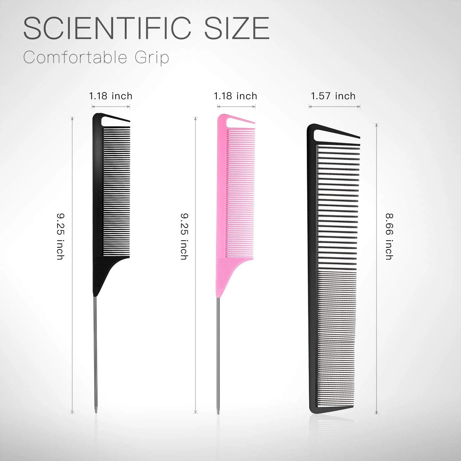 WEXNECOWKZ شانه دم موشی 3 عددی، شانه پوش دهنده فیبر کربنی، شانه فرق بازکن بافته، شانه دم باریک استیل، شانه حالت دهنده آرایشگری برای زنان و مردان، شانه دندانه ریز، ابزار مراقبت از مو در آرایشگاه