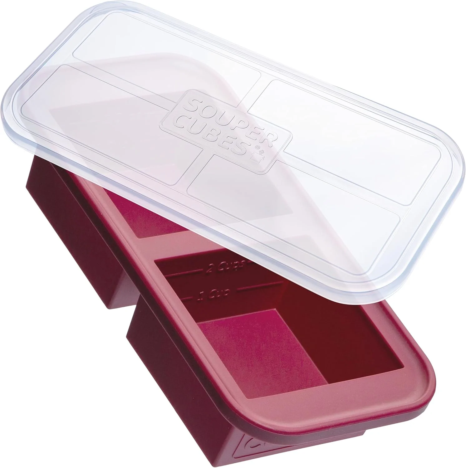 Souper Cubes 2 Cup Silicone Freezer Tray With Lid - Easy Meal Prep Container and Kitchen Storage Solution - Silicone Mold for Soup and Food Storage - Cranberry - 1-Pack