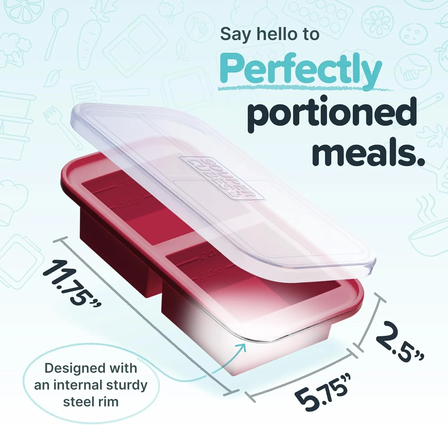 Souper Cubes 2 Cup Silicone Freezer Tray With Lid - Easy Meal Prep Container and Kitchen Storage Solution - Silicone Mold for Soup and Food Storage - Cranberry - 1-Pack