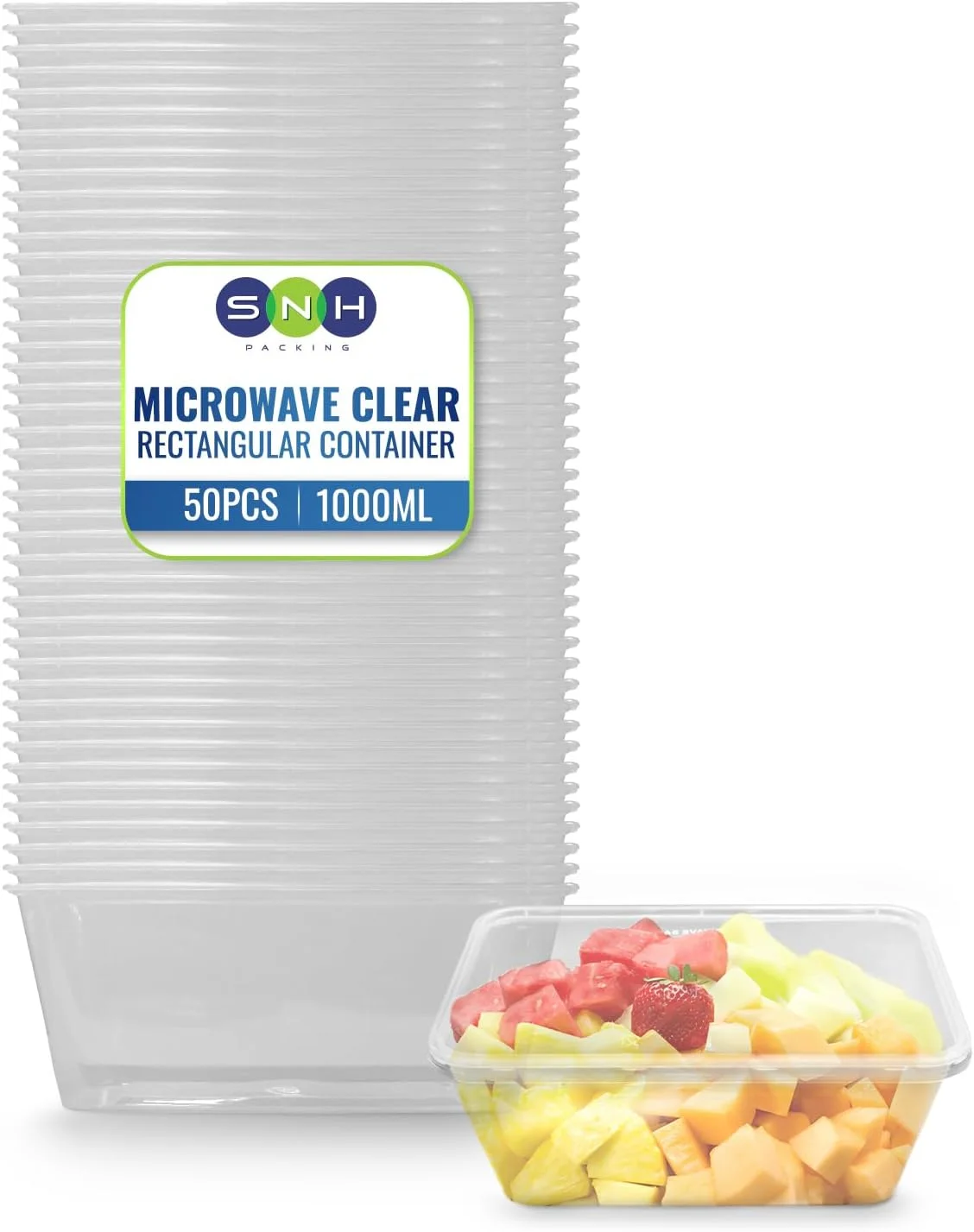 ظروف بسته بندی مستطیلی شفاف 50 عددی 500 میلی لیتری مناسب مایکروویو همراه با درب، جعبه های پلاستیکی شفاف برای آماده سازی غذا و نگهداری مواد غذایی، ظروف ناهار و بیرون بر قابل استفاده مجدد