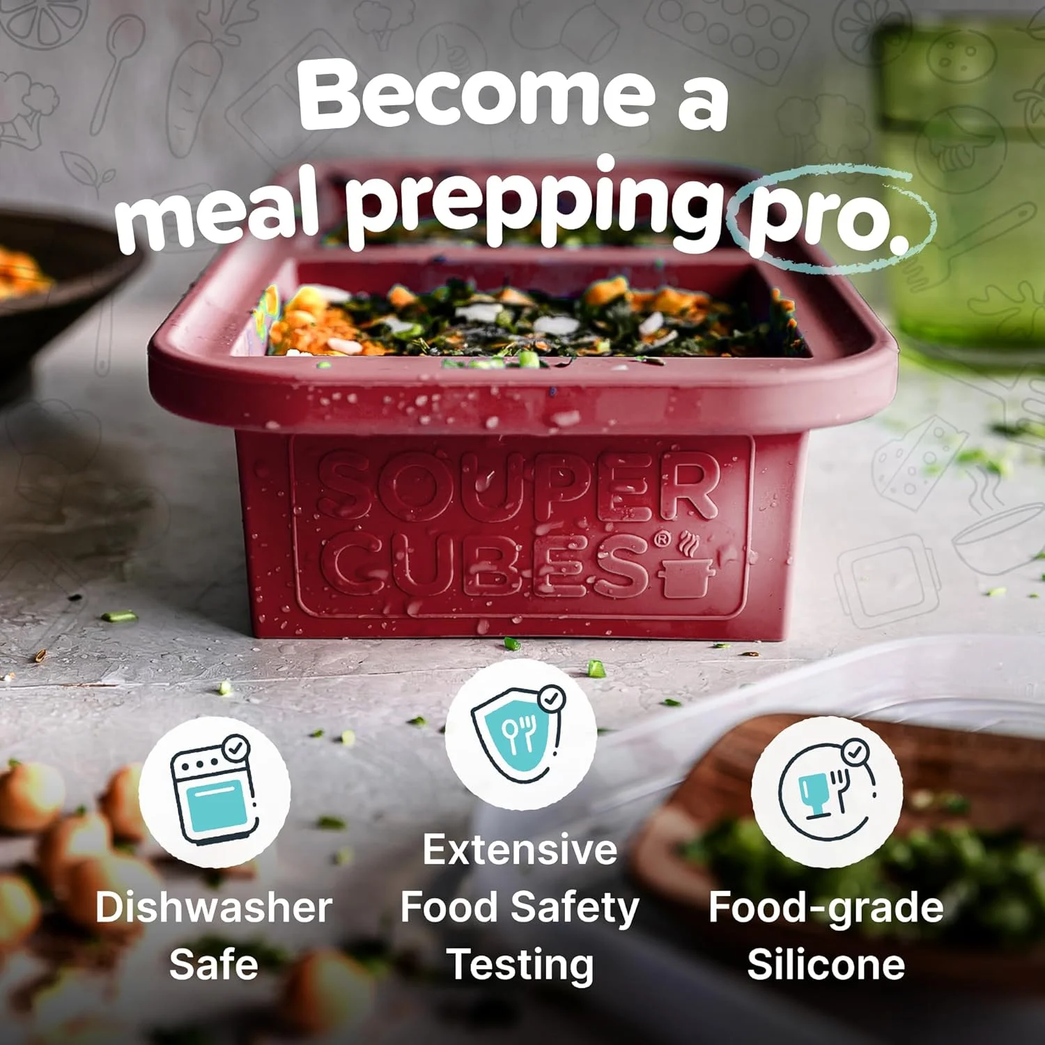 Souper Cubes 2 Cup Silicone Freezer Tray With Lid - Easy Meal Prep Container and Kitchen Storage Solution - Silicone Mold for Soup and Food Storage - Cranberry - 1-Pack