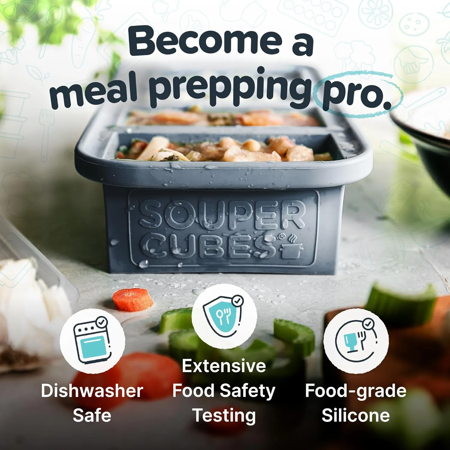 سینی فریزر سیلیکونی 1 پیمانه Souper Cubes با درب - راه حل آسان برای آماده سازی غذا و نگهداری در آشپزخانه - قالب های سیلیکونی برای نگهداری سوپ و غذا - زغالی - بسته 2 عددی