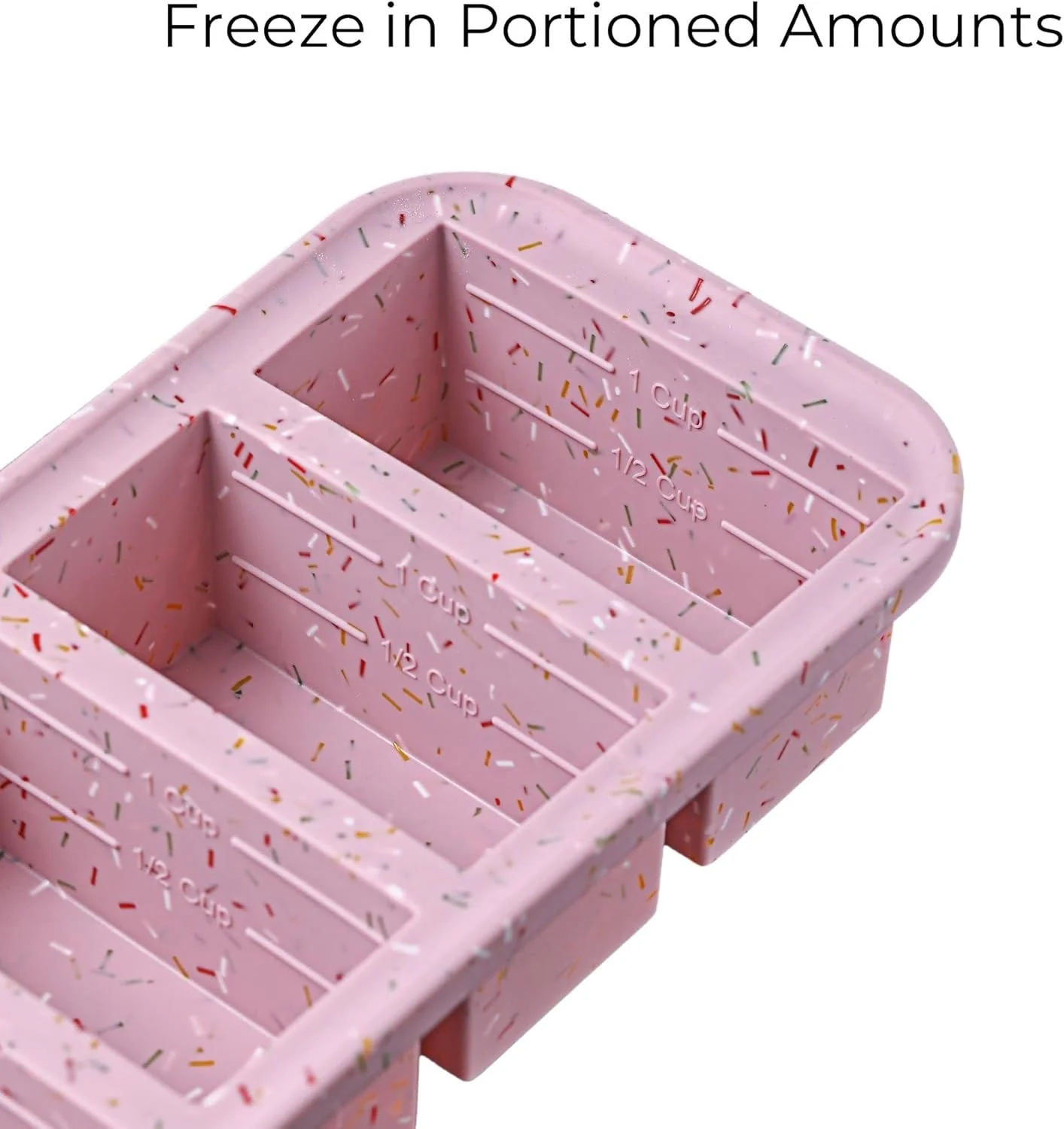 سینی سیلیکونی مکعبی 1 پیمانه Souper Cubes با درب - راه حل آسان برای آماده سازی غذا و نگهداری در آشپزخانه - قالب های سیلیکونی برای نگهداری سوپ و غذا - طرح اسپرینکلز - بسته 2 عددی