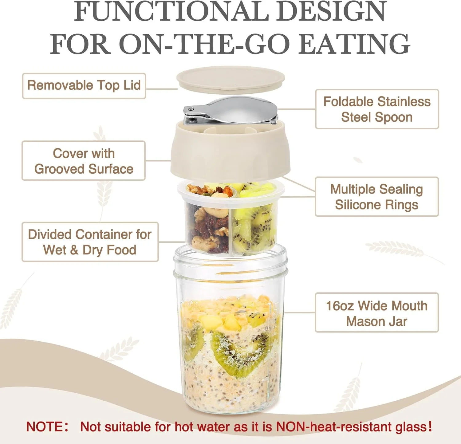 ظروف یک شبه SOLIGT با درب (2 عدد - سفید جو دوسر/سفید جو دوسر)