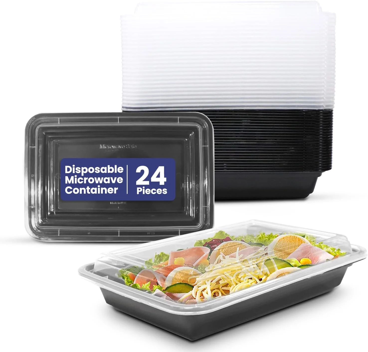 اس ان اچ بسته بندی 24 عددی ظرف یکبار مصرف مستطیلی مایکروویو با درب - ست ظرف آماده سازی غذا 1 محفظه - ظرف پلاستیکی برای نگهداری مواد غذایی در آشپزخانه - ظروف بیرون بر برای جعبه ناهار