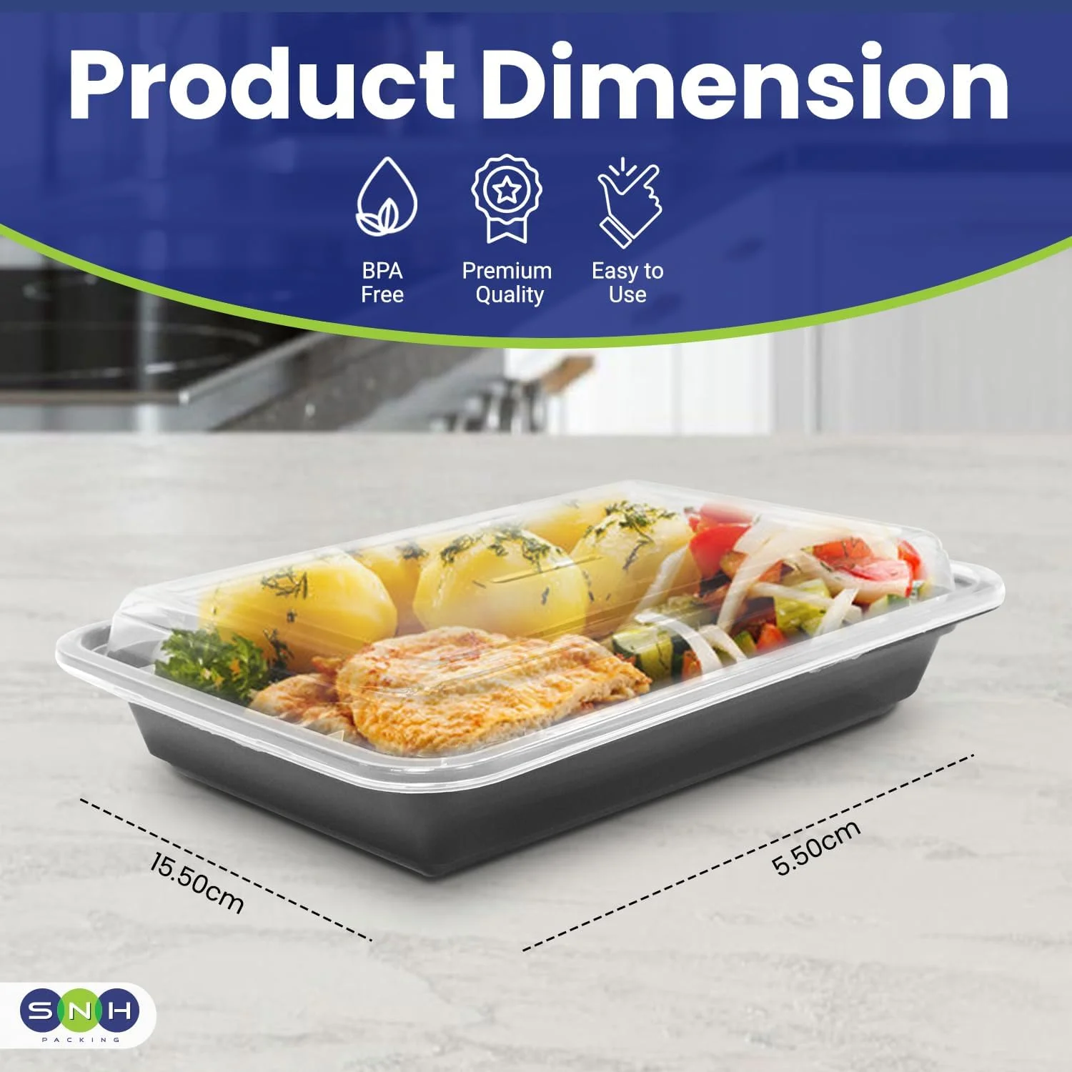 اس ان اچ بسته بندی 24 عددی ظرف یکبار مصرف مستطیلی مایکروویو با درب - ست ظرف آماده سازی غذا 1 محفظه - ظرف پلاستیکی برای نگهداری مواد غذایی در آشپزخانه - ظروف بیرون بر برای جعبه ناهار