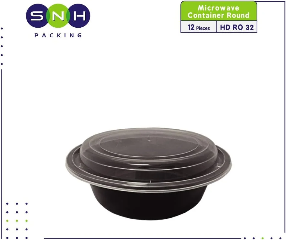 ظرف مایکروویو گرد یکبار مصرف SNH بسته 12 عددی 32 اونسی همراه با درب