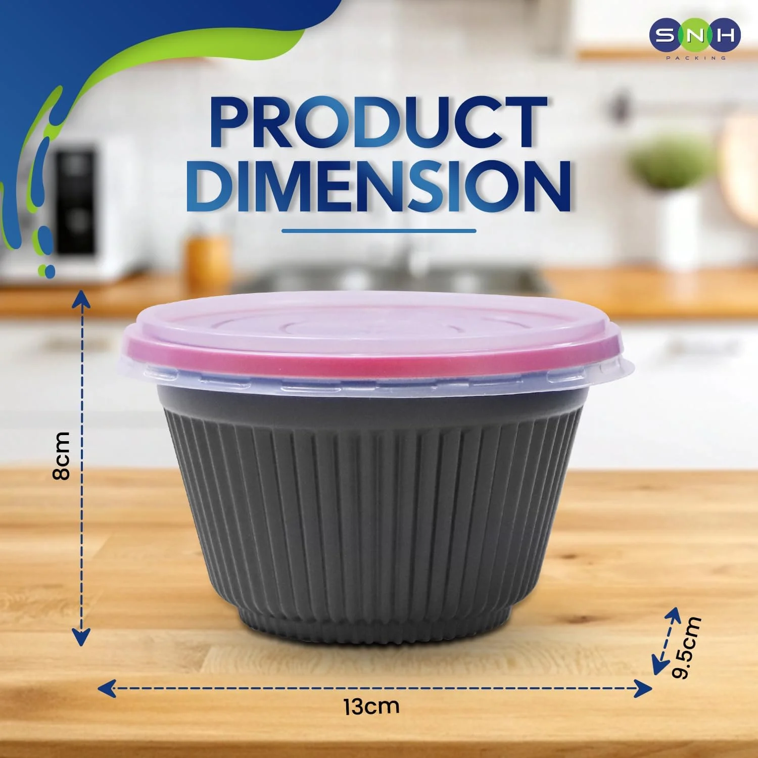 ظروف پلاستیکی گرد اس ان اچ پکینگ 12 عددی با درب - کاسه های آماده سازی غذا 450 میلی لیتری مشکی و قرمز | قابل استفاده مجدد، یکبار مصرف، ضد نشت، بدون BPA، ظروف نگهداری مواد غذایی برای بیرون بر - قابل استفاده در مایکروویو و فریزر