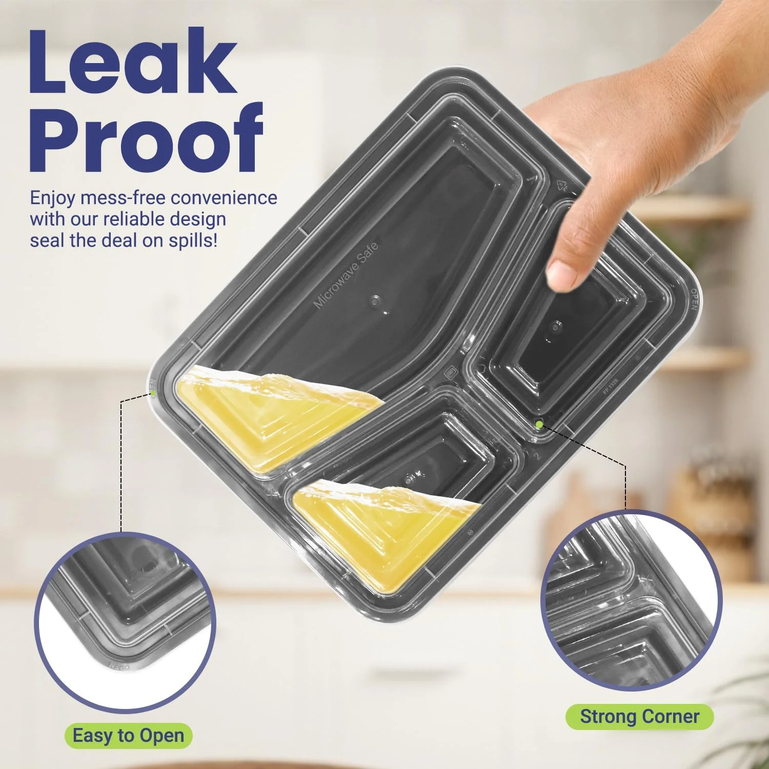 ظرف مایکروویو مستطیلی یکبار مصرف SNH Packing، 12 عددی - 3 قسمتی