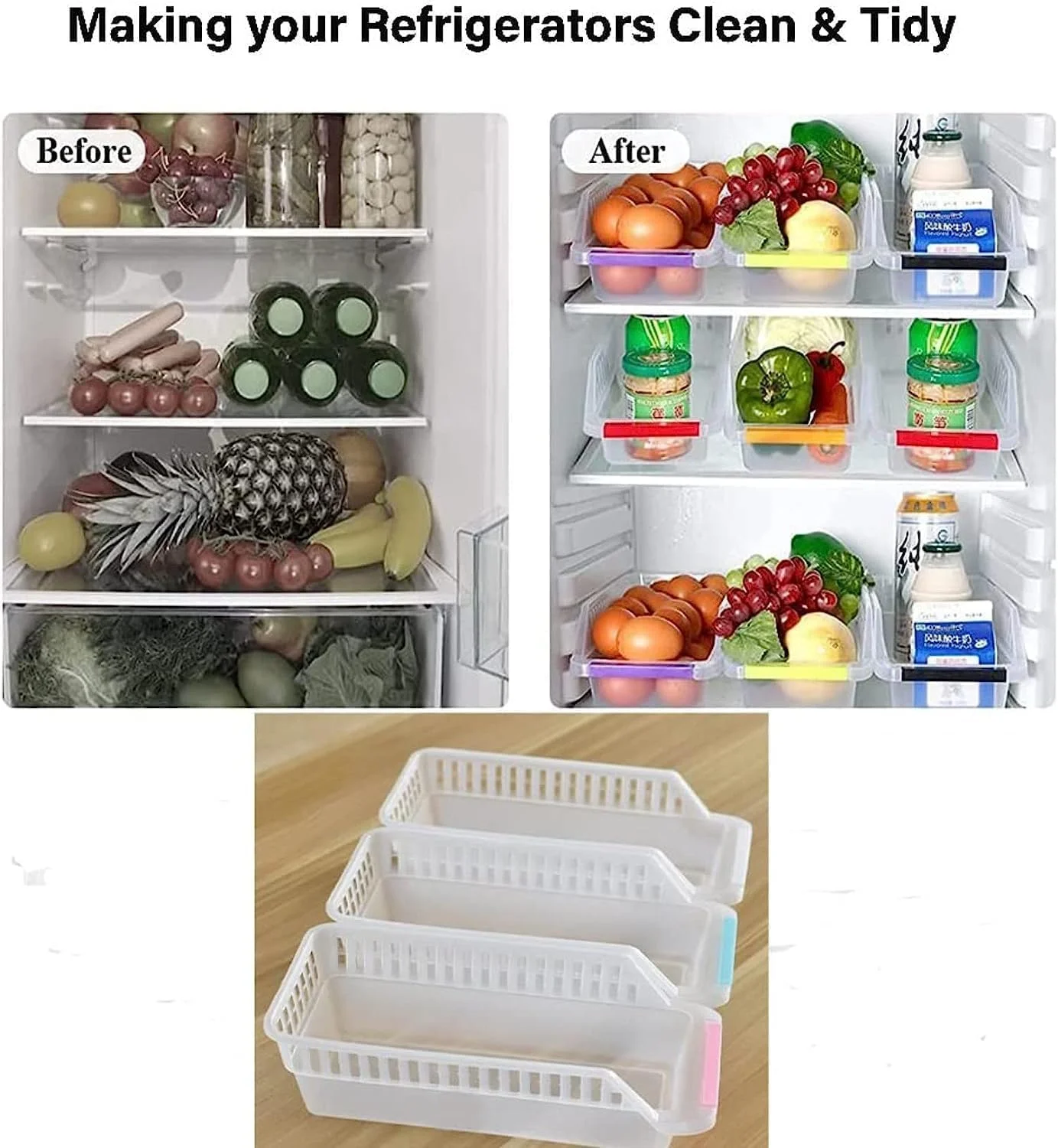 سبد نظم دهنده یخچال SKY-TOUCH، بسته 4 عددی، سبد پلاستیکی نظم دهنده، مناسب برای سازماندهی یخچال و فریزر و ظروف نگهداری مواد غذایی، چند رنگ، 29*12.5*8.5 سانتی متر سبد نظم دهنده یخچال SKY-TOUCH، بسته 4 عددی، سبد پلاستیکی نظم دهنده، مناسب برای سازماندهی یخچال و فریزر و ظروف نگهداری مواد غذایی، چند رنگ، 29*12.5*8.5 سانتی متر