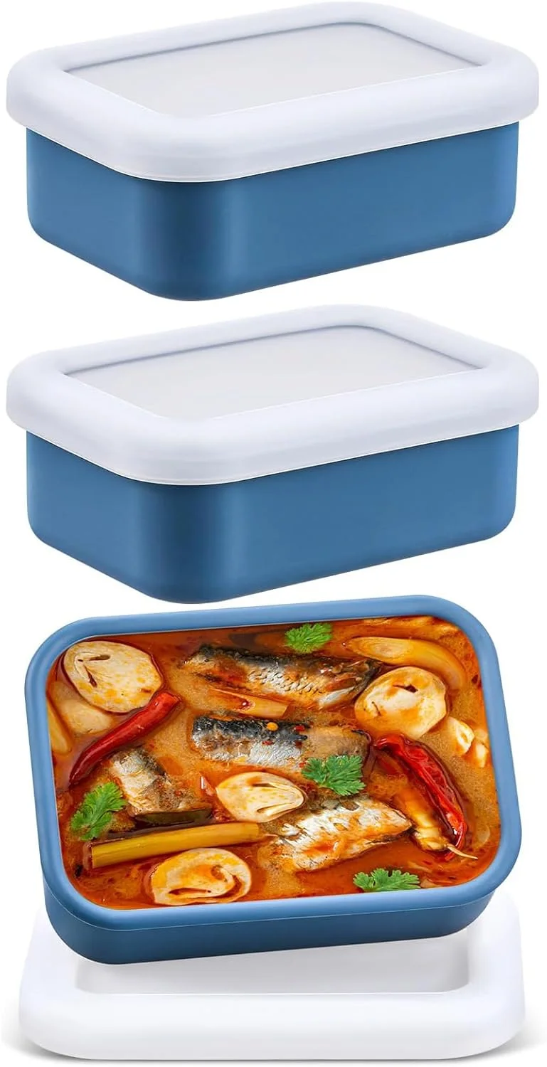 3 pcs 1 Cup Silicone Freezer Trays with Lid Silicone Soup Molds Rectangle Soup Freezer Containers Reusable Food Preserving Tray Ice Trays for Soups Sauces Stews(Dark Blue)