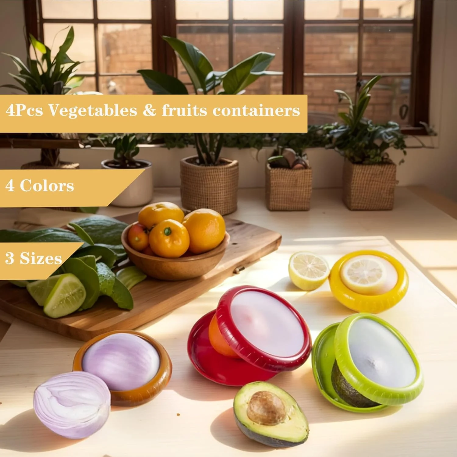 Silicone Fruit Storage Box,4 Pcs Reusable Fruit Vegetable Storage Box Container with Lids for Fridge