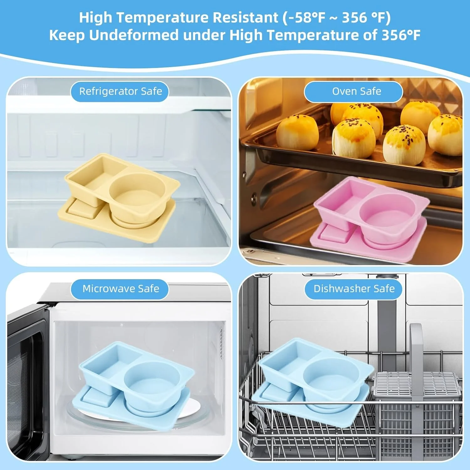 3 Pack Silicone Reusable Snack Containers with Lids,Small Mini Food Snack Boxs,Double Compartment Snackle Box,Silicone Condiment Containers with Lids for Travel, Office, Picnic