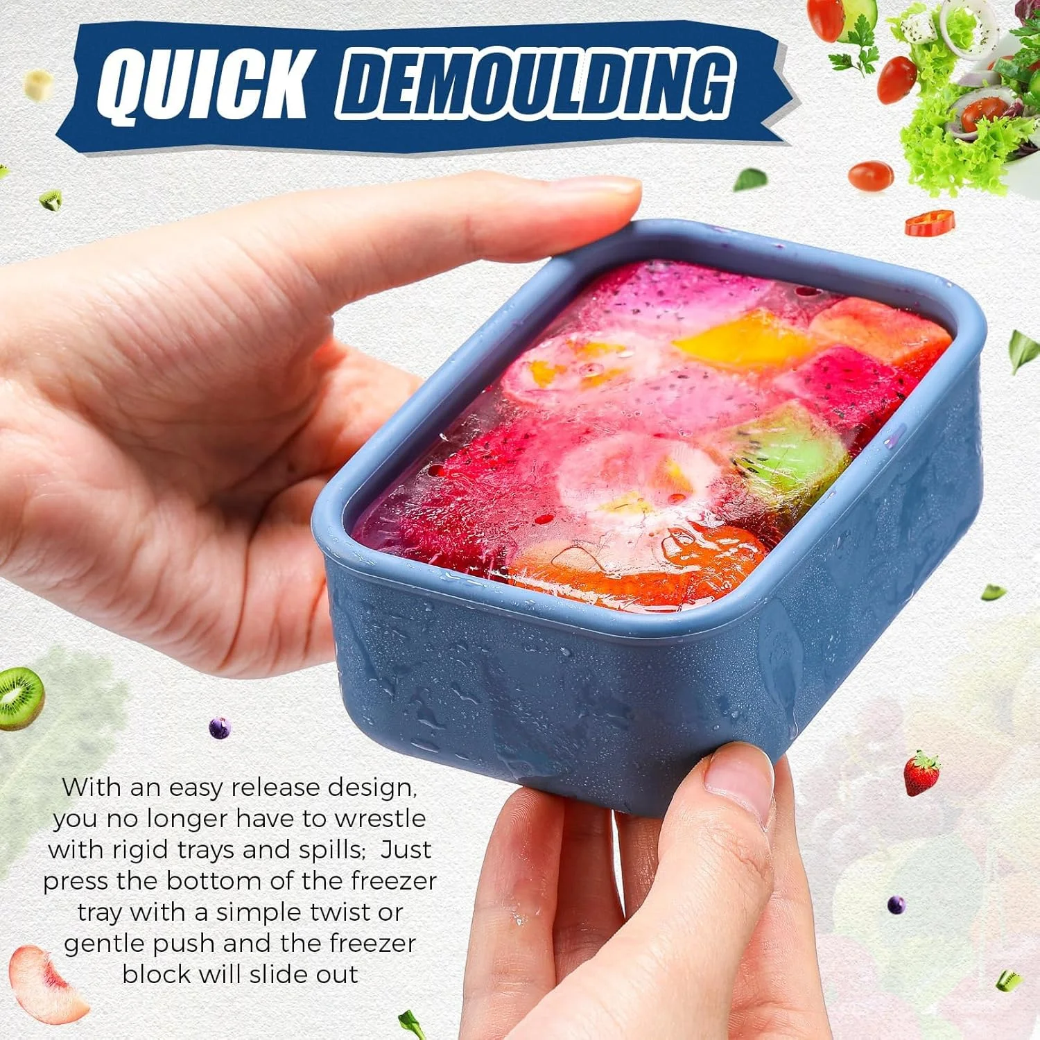 3 pcs 1 Cup Silicone Freezer Trays with Lid Silicone Soup Molds Rectangle Soup Freezer Containers Reusable Food Preserving Tray Ice Trays for Soups Sauces Stews(Dark Blue)