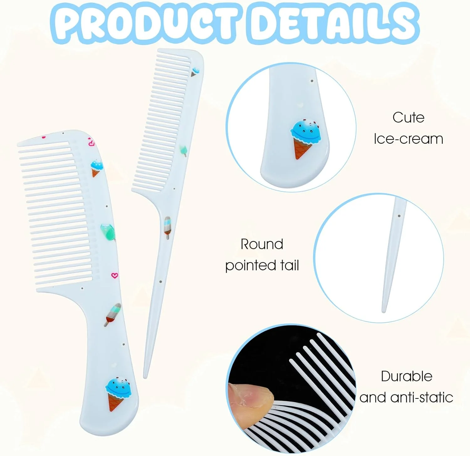 Toddler Comb Set, Small Cute Fine Tooth Comb & Rat Tail Comb for Hair Styling, Blue Mini Hair Comb Plastic Parting Combs, Anti-Static Hairdressing Comb for Baby Girl Wet Dry Hair (2Pcs)