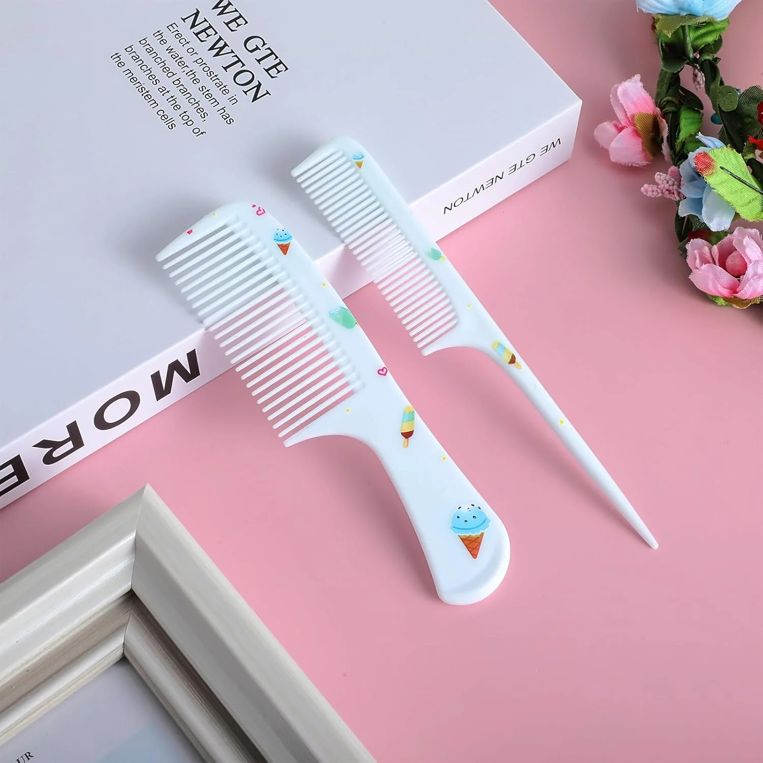 Toddler Comb Set, Small Cute Fine Tooth Comb & Rat Tail Comb for Hair Styling, Blue Mini Hair Comb Plastic Parting Combs, Anti-Static Hairdressing Comb for Baby Girl Wet Dry Hair (2Pcs)