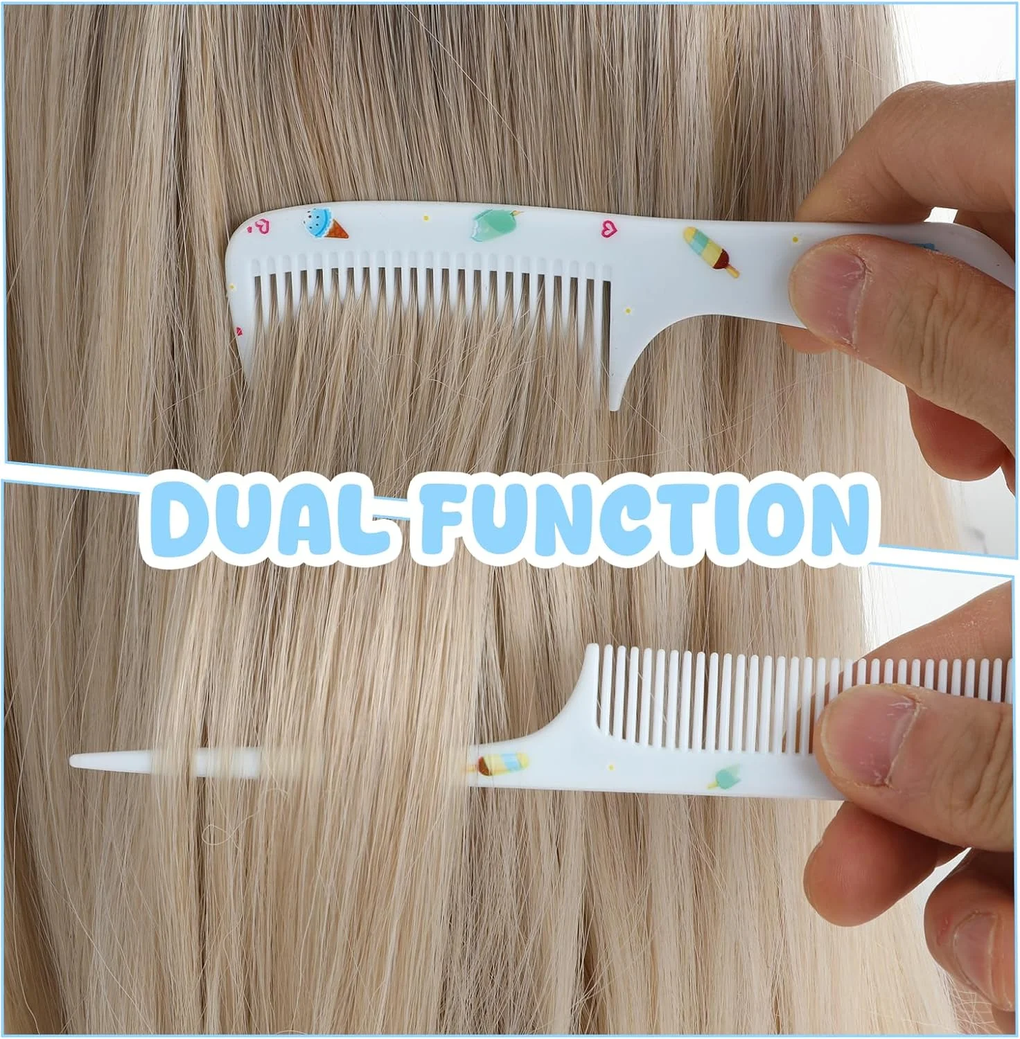Toddler Comb Set, Small Cute Fine Tooth Comb & Rat Tail Comb for Hair Styling, Blue Mini Hair Comb Plastic Parting Combs, Anti-Static Hairdressing Comb for Baby Girl Wet Dry Hair (2Pcs)