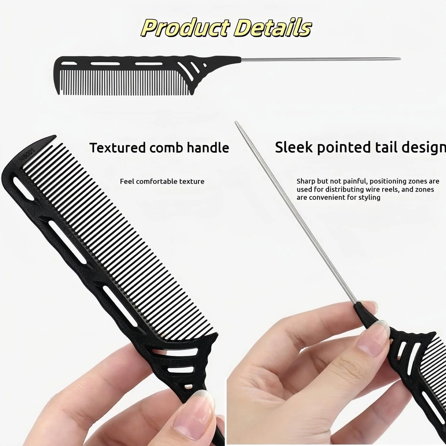 ست شانه دم موشی TIKMNO، 4 عددی - شانه های دم موشی سوزن فولادی، فیبر کربنی مقاوم در برابر حرارت، با طراحی توخالی، شانه های فلزی جداکننده مو برای زنان، شانه حالت دهنده 4 رنگ برای حالت دادن دقیق مو