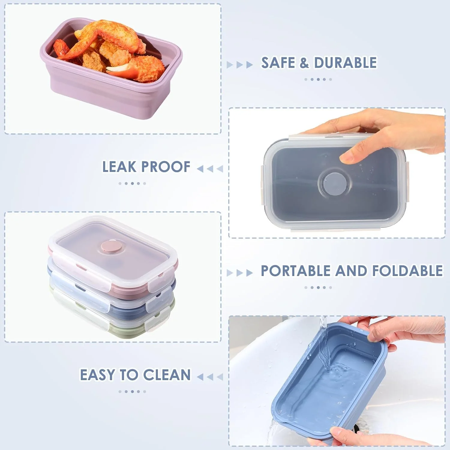 ست 6 عددی ظروف سیلیکونی غذا، ظروف نگهداری تاشو 550 میلی لیتری با درب های محکم، مناسب برای نگهداری مواد غذایی، میوه، غذای باقی مانده، آماده سازی غذا، قابل استفاده در فریزر، مایکروویو و ماشین ظرفشویی