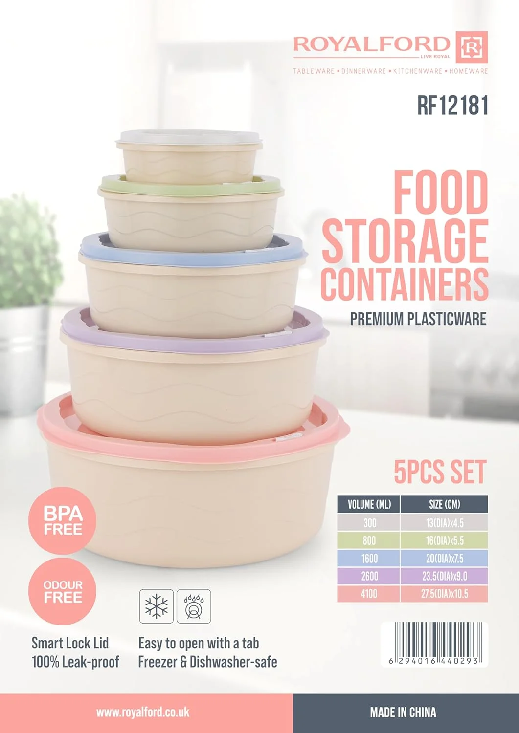 رویال فورد ست 5 تکه جعبه نگهداری پلاستیکی RF12181 ظروف گرد نگهداری مواد غذایی درب قفل هوشمند ضد هوا و بدون بو قابل شستشو در ماشین ظرفشویی و فریزر رویال فورد ست 5 تکه جعبه نگهداری پلاستیکی RF12181 ظروف گرد نگهداری مواد غذایی درب قفل هوشمند ضد هوا و بدون بو قابل شستشو در ماشین ظرفشویی و فریزر