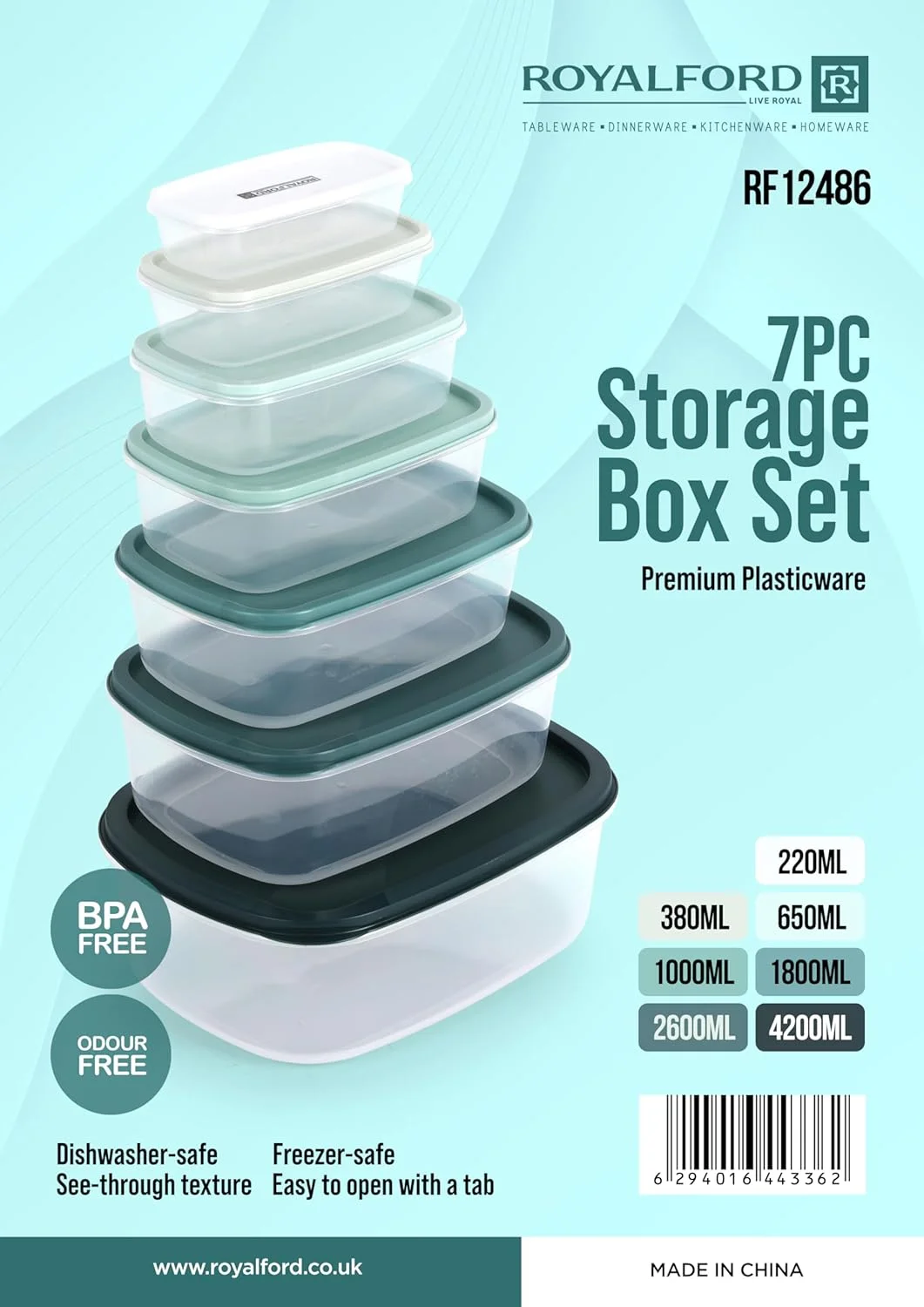 ست جعبه نگهداری پلاستیکی 7 تکه رویال فورد مدل RF12486، مستطیلی بزرگ شفاف، مناسب برای مواد غذایی، قابل شستشو در ماشین ظرفشویی، قابل استفاده در فریزر، رنگ های متنوع ست جعبه نگهداری پلاستیکی 7 تکه رویال فورد مدل RF12486، مستطیلی بزرگ شفاف، مناسب برای مواد غذایی، قابل شستشو در ماشین ظرفشویی، قابل استفاده در فریزر، رنگ های متنوع