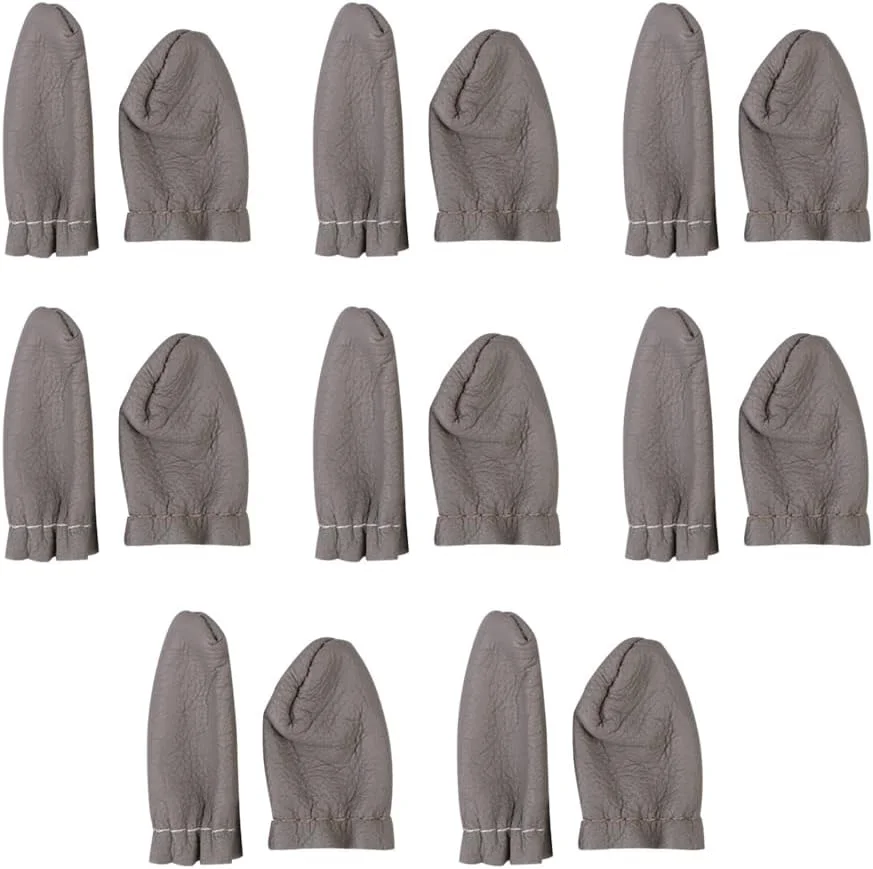 JIHUOO 8 Pairs PU Leather Needle Felting Finger Protectors Hand Embroidery Finger Protector Knitting Crochet Finger Tip Protector Guard Hand Sewing Thimbles Pads Needlework Supplies