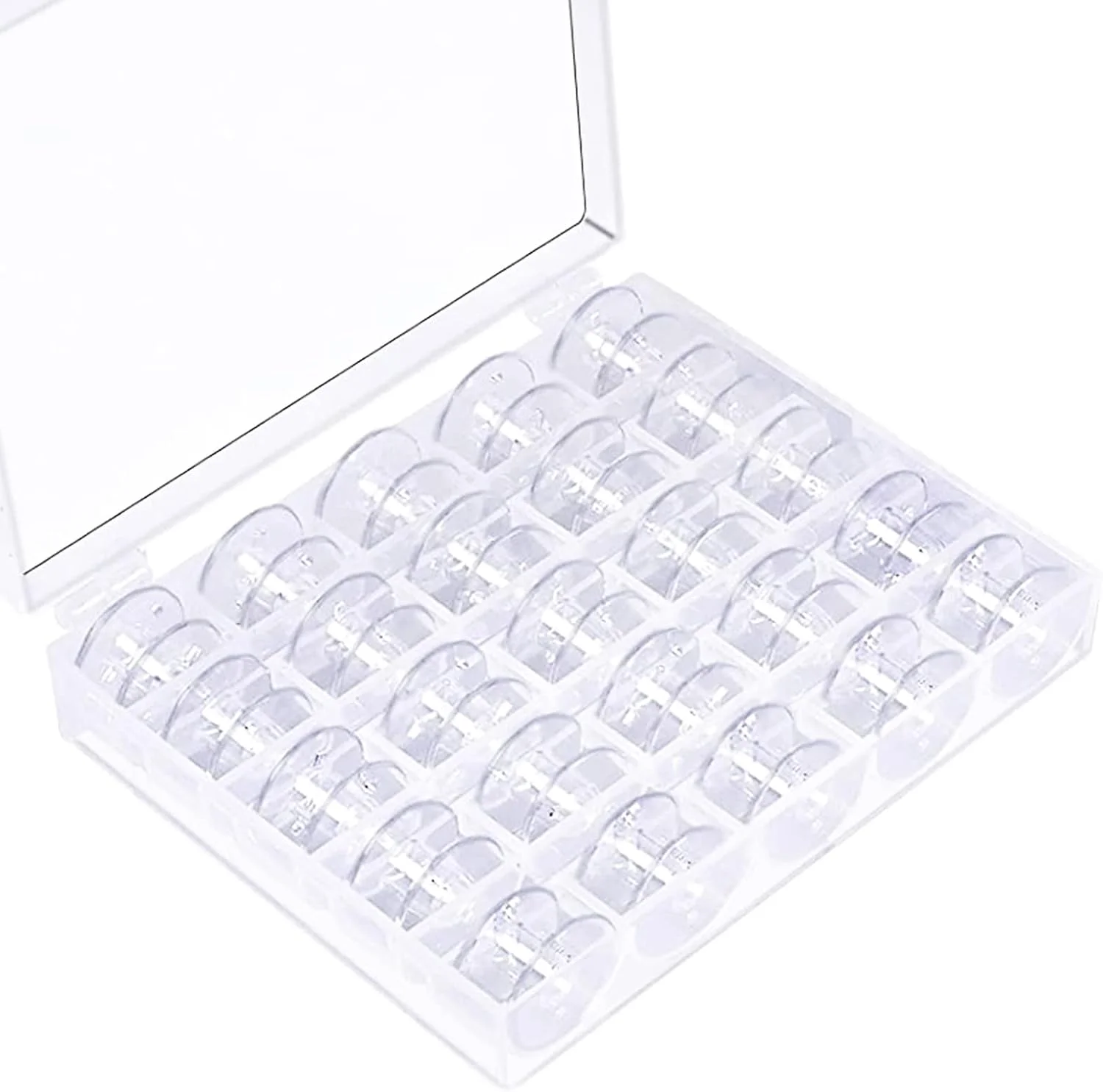 Jinpojun 25 Pieces Universal Sewing Machine Bobbins with Storage Box for Brother Singer Kenmore Janome Most Sewing Machines (Transparent)