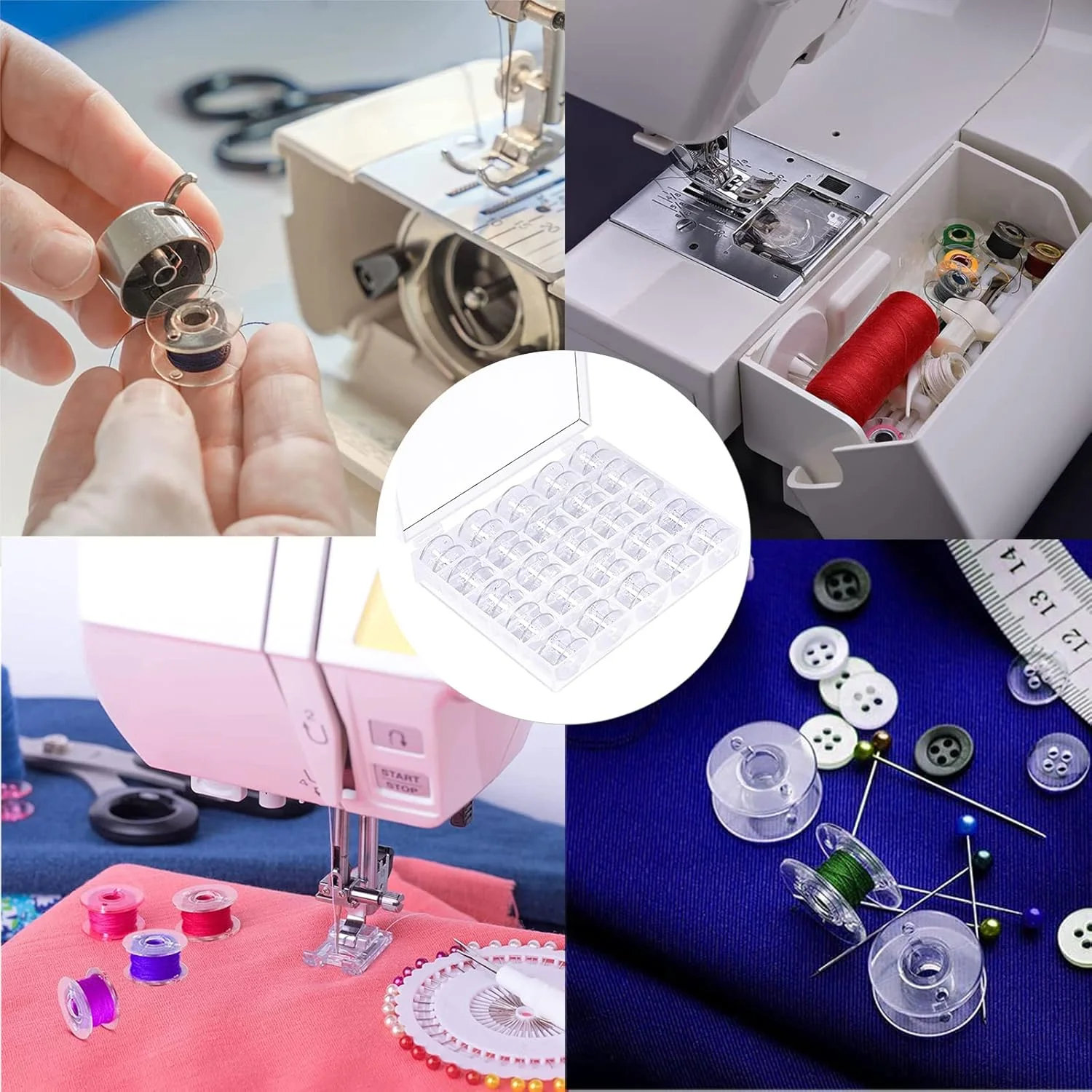 Jinpojun 25 Pieces Universal Sewing Machine Bobbins with Storage Box for Brother Singer Kenmore Janome Most Sewing Machines (Transparent) Jinpojun 25 Pieces Universal Sewing Machine Bobbins with Storage Box for Brother Singer Kenmore Janome Most Sewing Machines (Transparent)