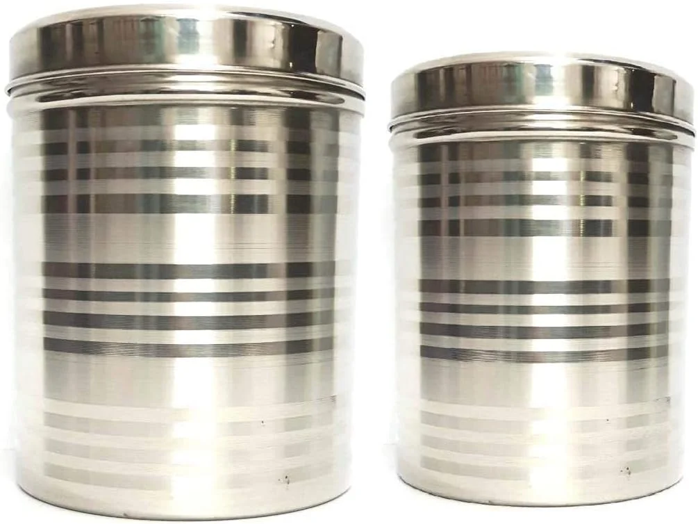 ظرف نگهداری استیل فروشگاه لوازم آشپزخانه RJ - 2 کیلوگرم، 3 کیلوگرم، 2 تکه، نقره ای (Rajlakshmi's) ست ظرف/جعبه/دبه استیل ضد زنگ با درب، ست کوتی 2