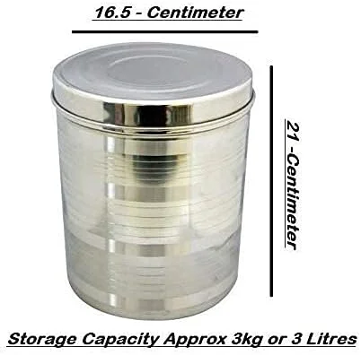 ظرف نگهداری استیل فروشگاه لوازم آشپزخانه RJ - 2 کیلوگرم، 3 کیلوگرم، 2 تکه، نقره ای (Rajlakshmi's) ست ظرف/جعبه/دبه استیل ضد زنگ با درب، ست کوتی 2
