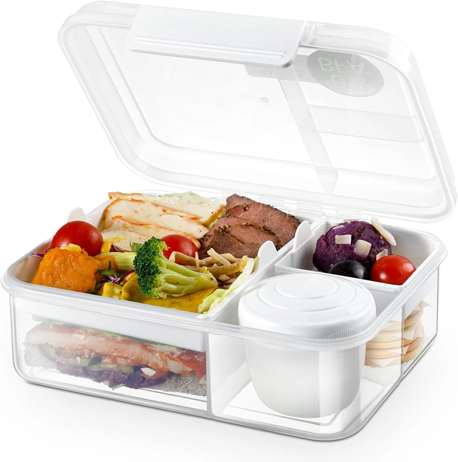 ظروف آماده سازی غذای قابل استفاده مجدد - جعبه بنتو بزرگسالان با محفظه های اسنک، 2 سینی جداشدنی و ظرف سس سالاد، ظرفیت 1650 میلی لیتر (سفید) - ایده آل برای ناهارهای سالم و غذاهای در حال حرکت